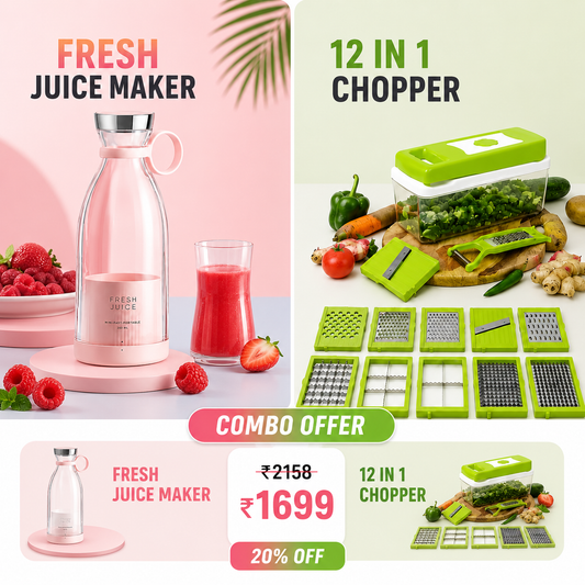 portable juicer + 12 in 1 Vegetable Chopper with Container – Multipurpose Kitchen Cutter & Slicer