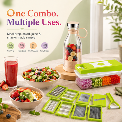 portable juicer + 12 in 1 Vegetable Chopper with Container – Multipurpose Kitchen Cutter & Slicer